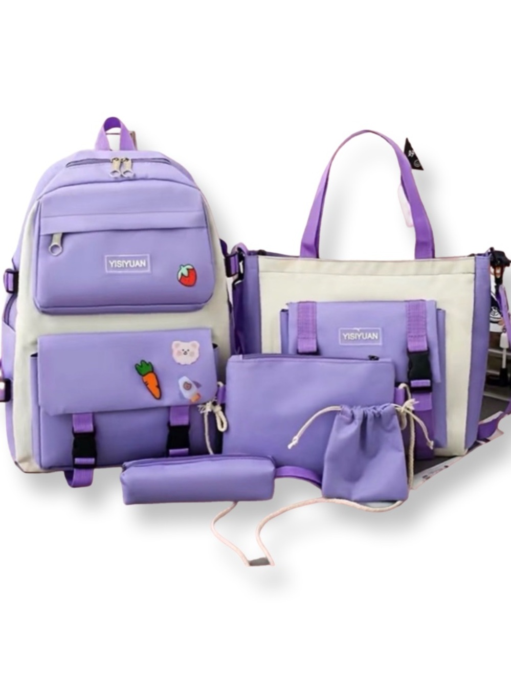 5-Piece Purple & White Back-to-School Bag Set – Backpack + Matching Bags – NEW